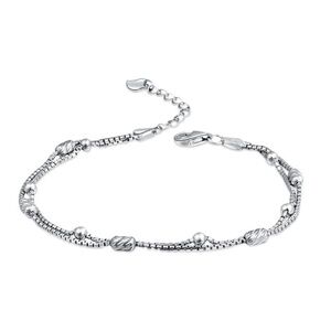 Sterling Silver .925 Double Strand Bead Bracelet, Satellite Bead Chain Bracelet